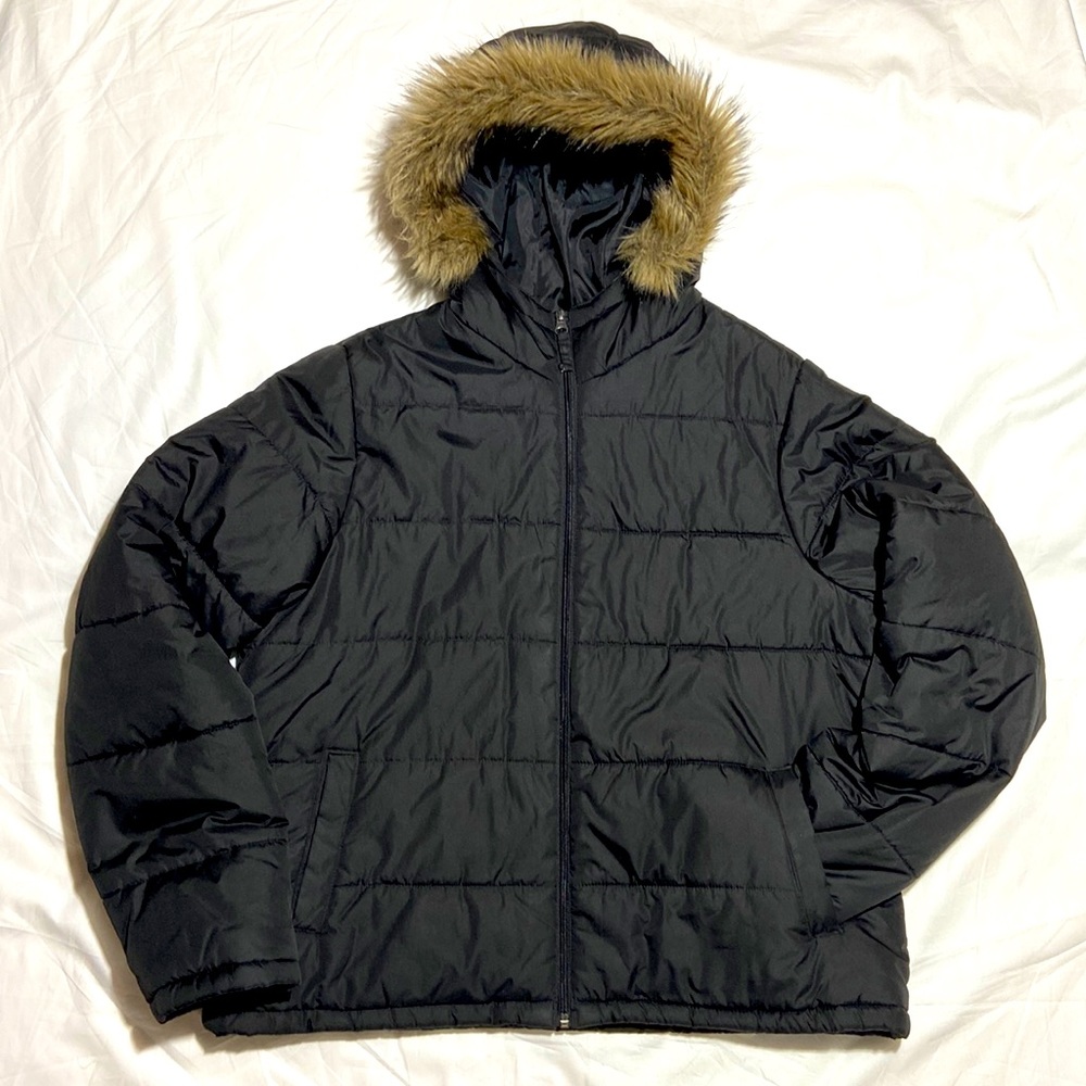 Merona Puffer Coat with Removable faux Fur from Hood. Size XXL. Black